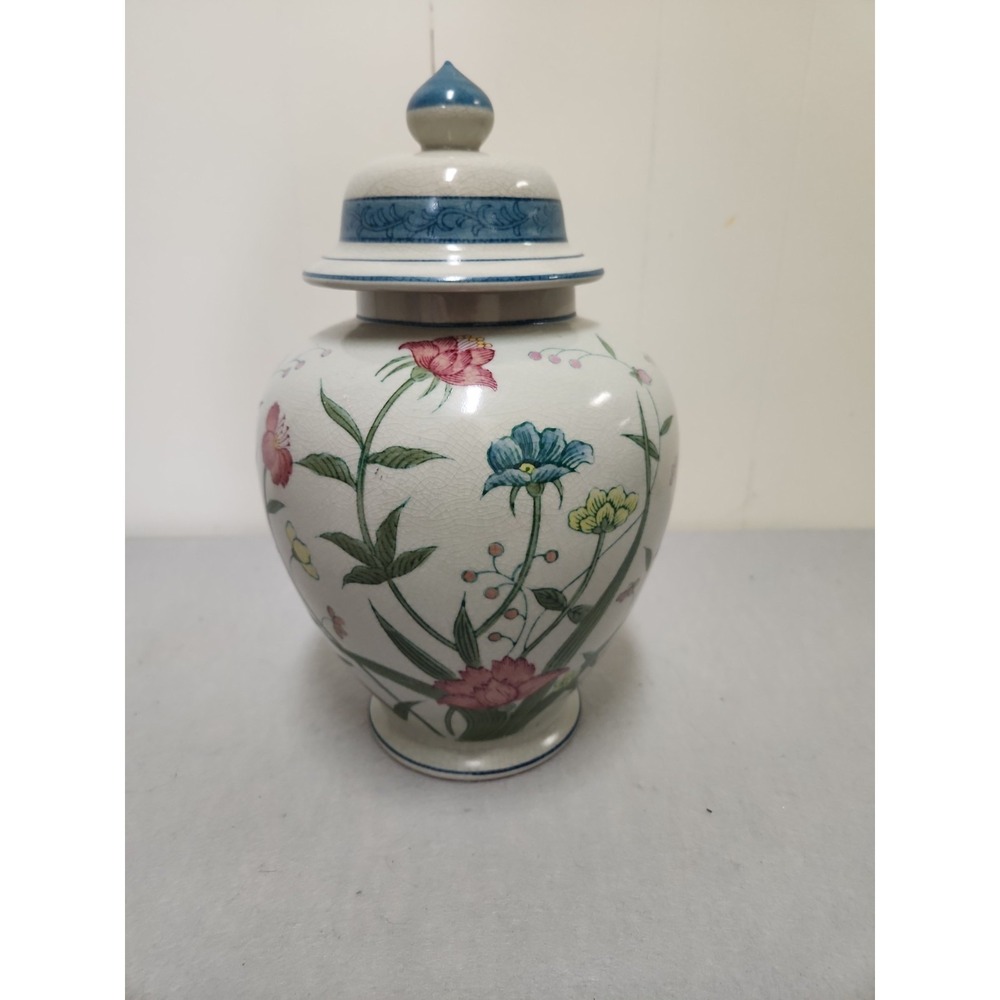 Andrea By Sadek Hand Painted Fleurs De Chantilly Ginger Jar Vase Made in Japan